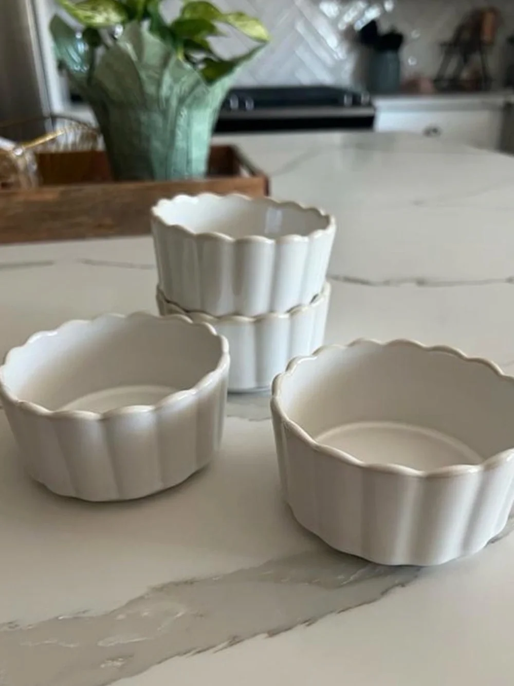 The Pioneer Woman Colette  White Scalloped Ceramic Ramekins - Set of 4